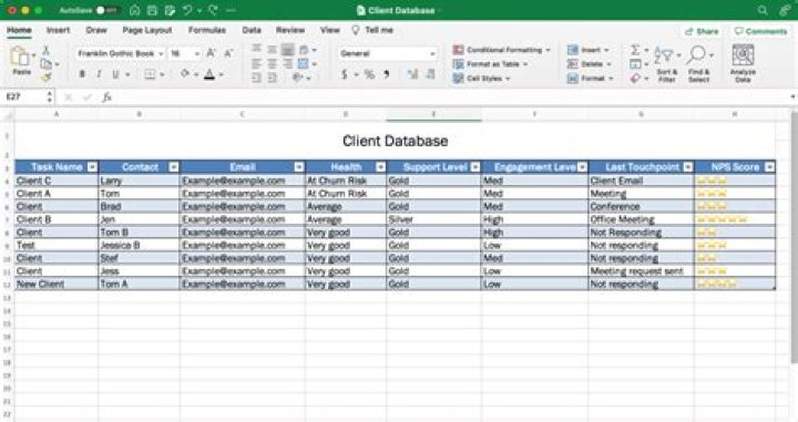 How do I create a database table in Excel?