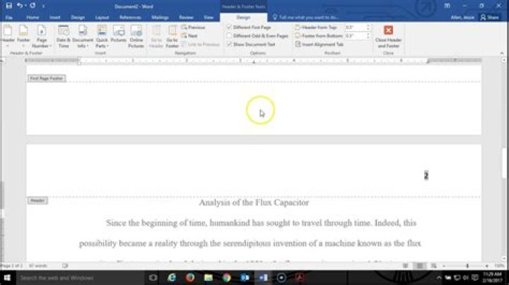 How do I create a running head in Word 2016?