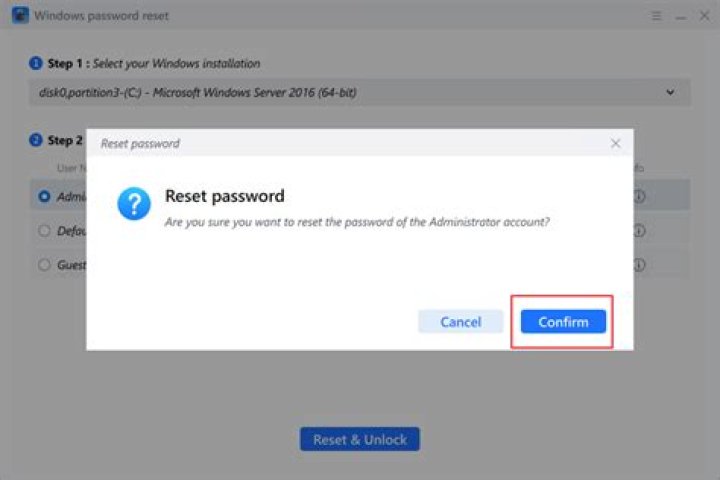 How do I reset my password on Windows 2016?