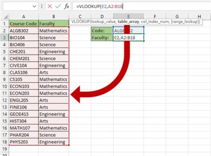 How do I select a table array in Vlookup?