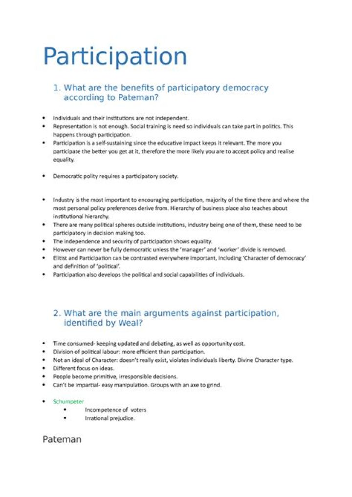 What are the benefits of participatory democracy?
